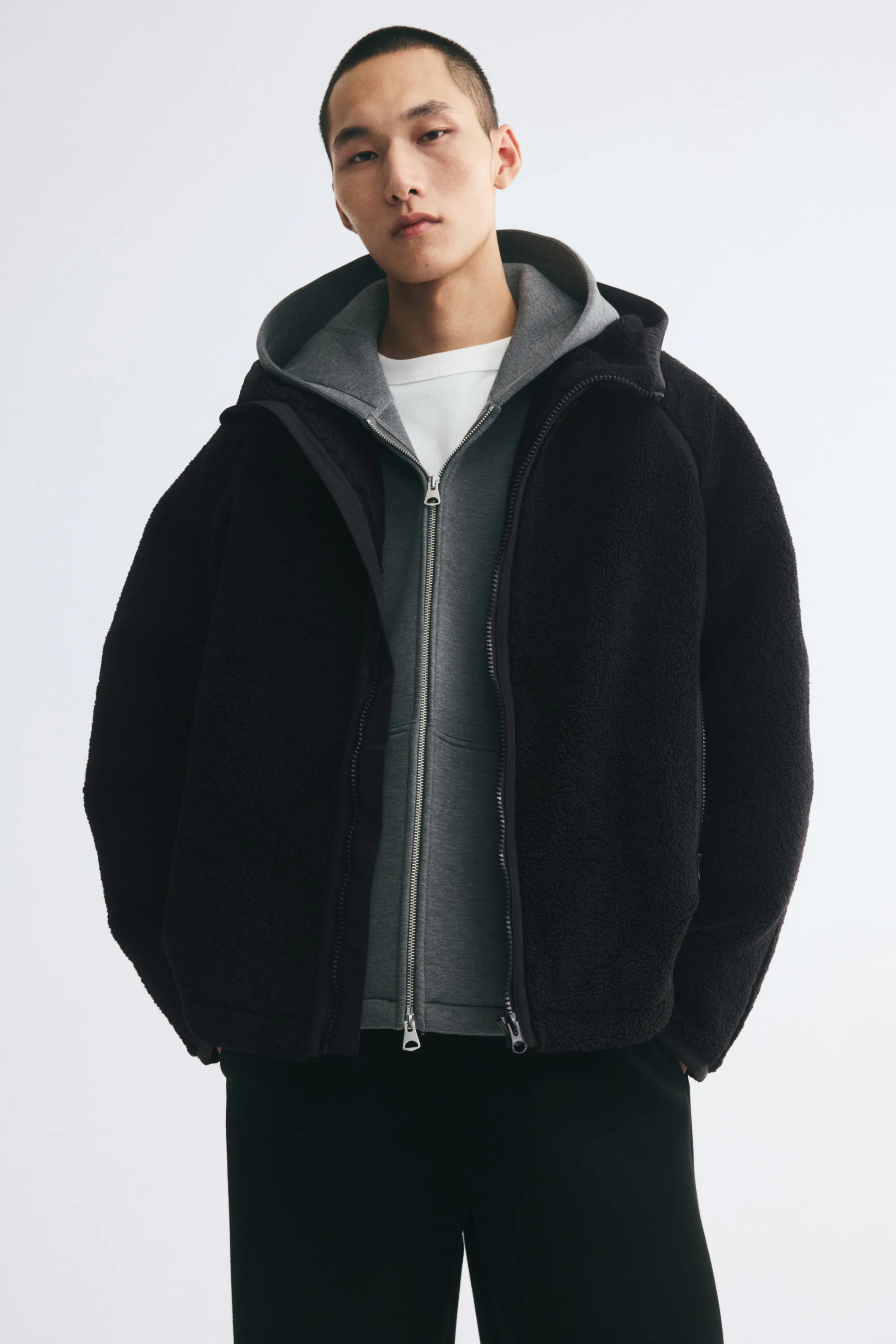 Veste à capuche en tissu Teddy bear - Noir