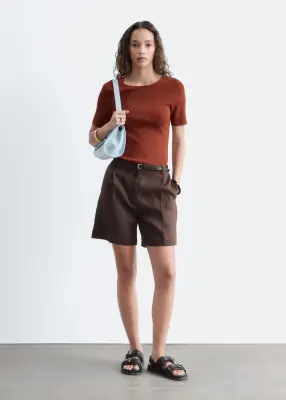 T-shirt ajusté en maille - Marron Clair — photo 2