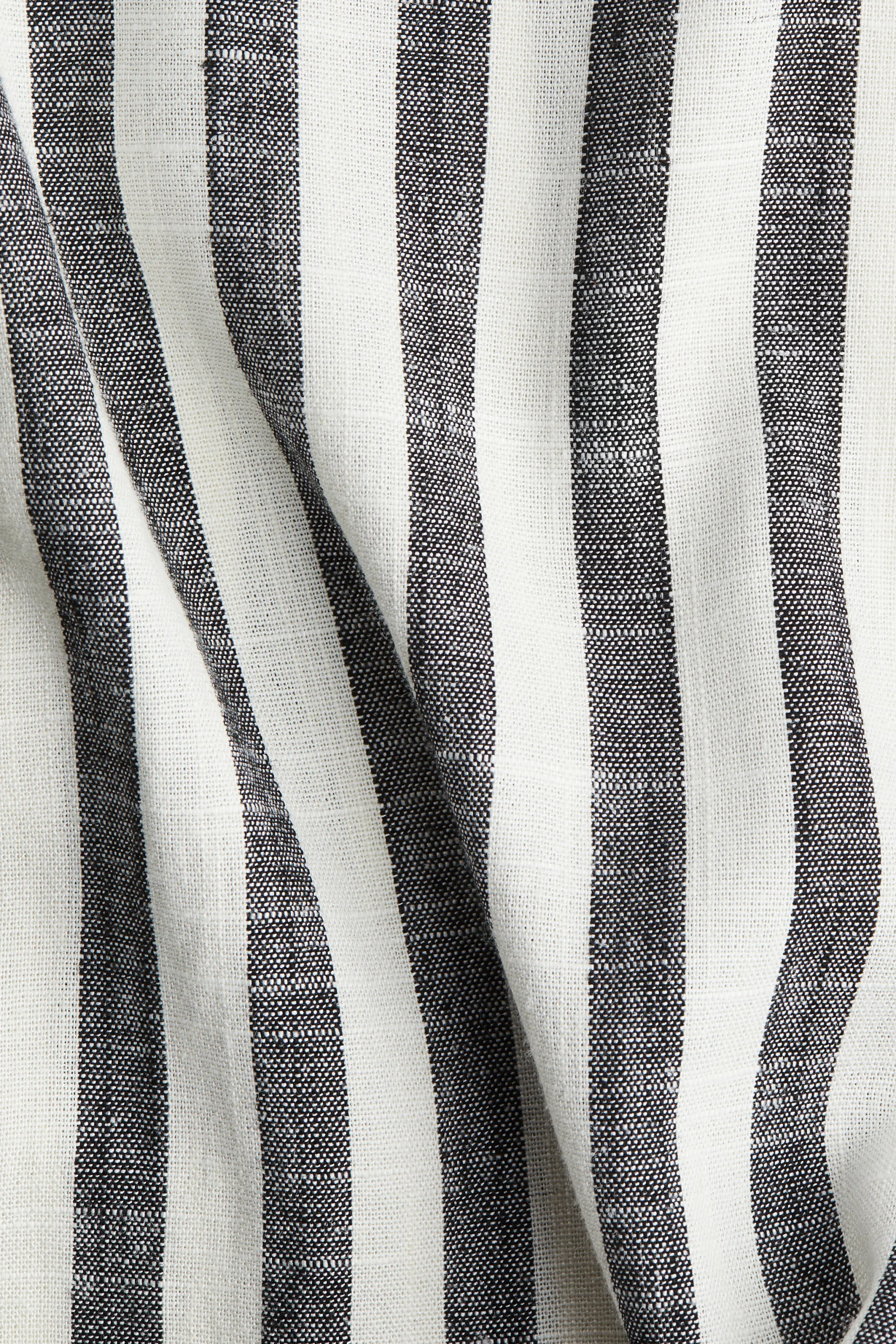 Pantalon en lin mélangé avec cordon de serrage - Gris/rayé