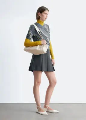 Mini-jupe plissée en laine - Gris foncé — photo 4