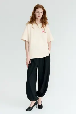 T-shirt oversize avec motif imprimé - Beige clair/Macchiato — photo 2