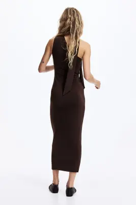 Robe asymétrique à effet drapé - Marron foncé — photo 2