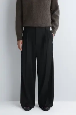 PANTALON LARGE À PLIS DÉCONTRACTÉ - NOIR — photo 1