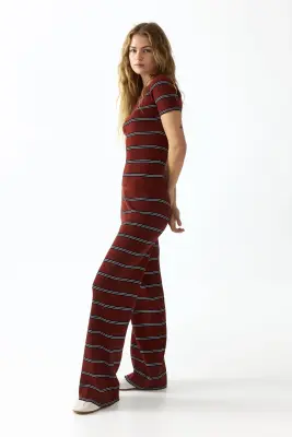 Rib-knit trousers - Rouge foncé/rayé — photo 2