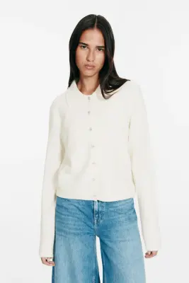Gilet avec col - Crème — photo 1