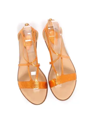 Sandales plates en cuir exotique métallisé orange cuivré Prix boutique 600€ Taille 39 — photo 4