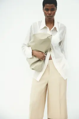 Jupe-culotte large en lin mélangé - Beige — photo 1