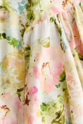 Robe avec épaules dénudées en popeline - Rose clair/fleuri — photo 3