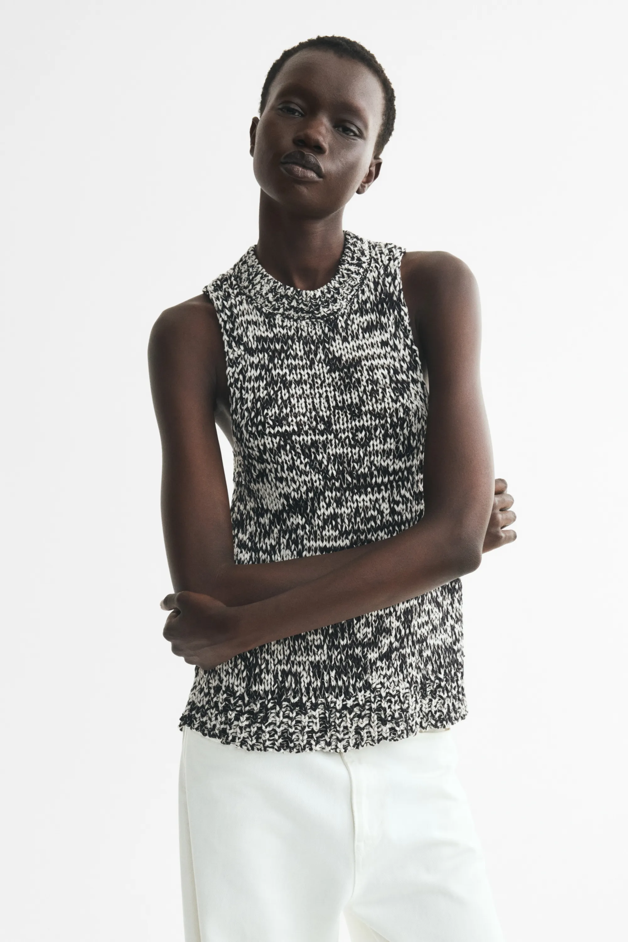 Débardeur en maille texturée - Noir/blanc chiné