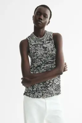 Débardeur en maille texturée - Noir/blanc chiné — photo 1