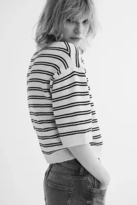 T-shirt en maille - Crème/rayé — photo 2