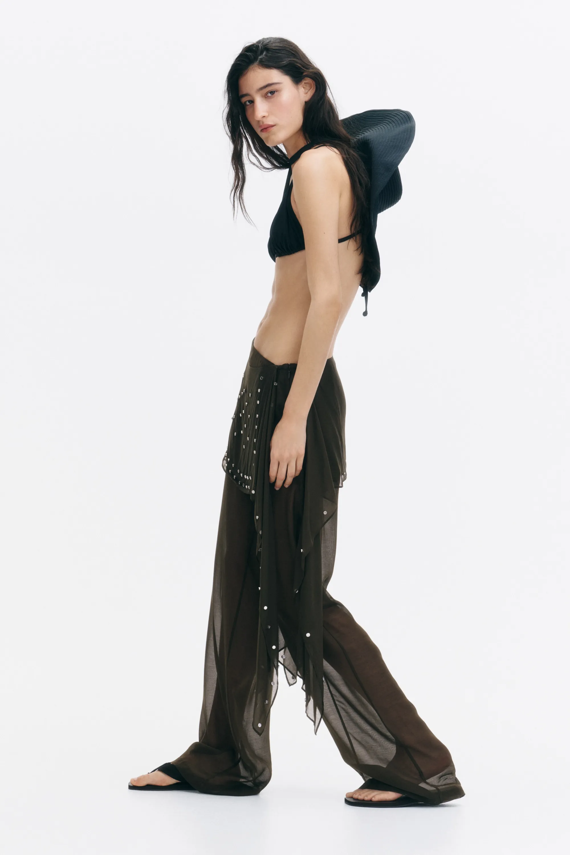 Pantalon avec jupe cloutée - Vert kaki foncé