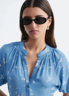 Robe midi à taille ceinturée - Bleu/Motif fleuri — photo 2