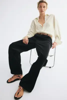 Pantalon en velours de coton côtelé - Noir — photo 2