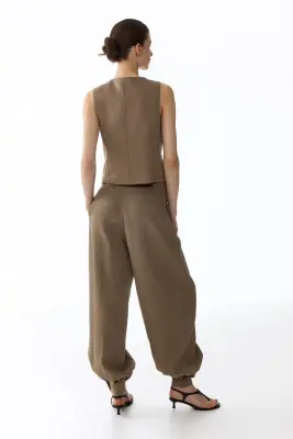 Pantalon en twill avec jambes ballon - Beige foncé — photo 3