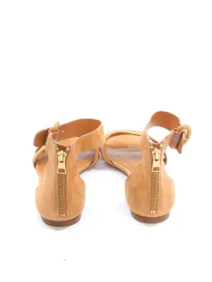 Sandales plates à bride cheville en suede marron camel Prix boutique 265€ Taille 39 — photo 4