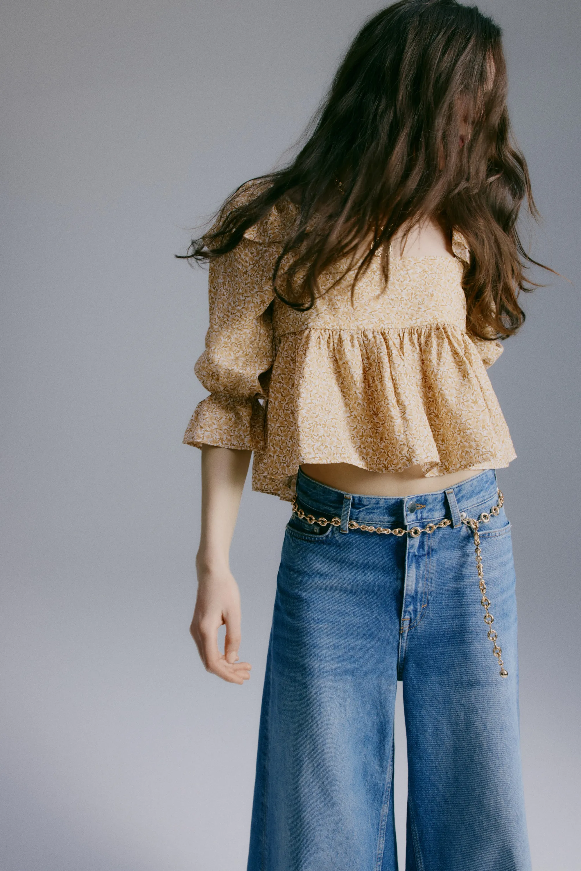Blouse volantée - Beige/fleuri
