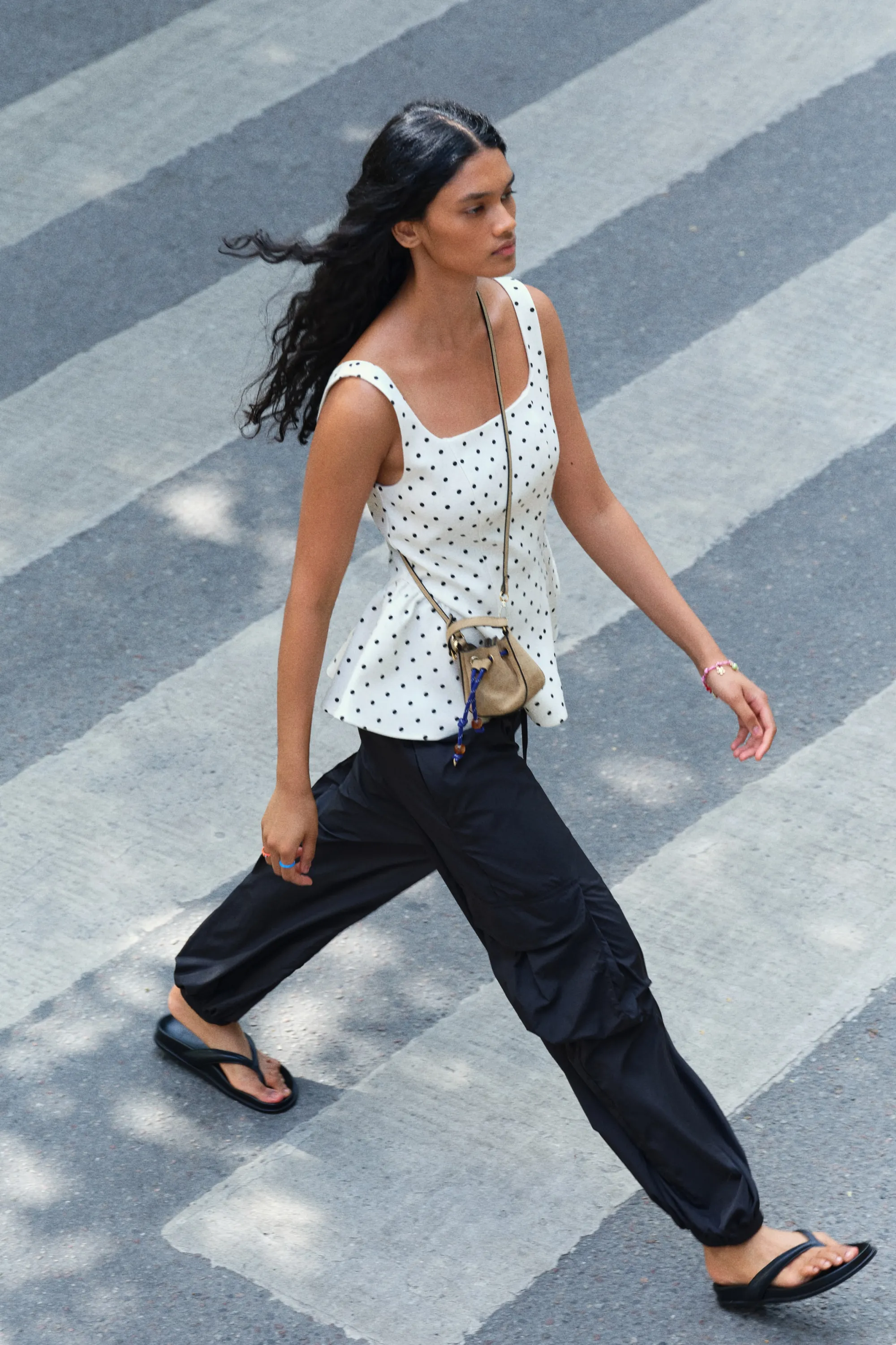 Top péplum à encolure carrée - Crème/pois