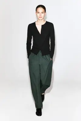 PANTALON BARREL TAILLE ÉLASTIQUÉE - VERT FONCÉ — photo 2
