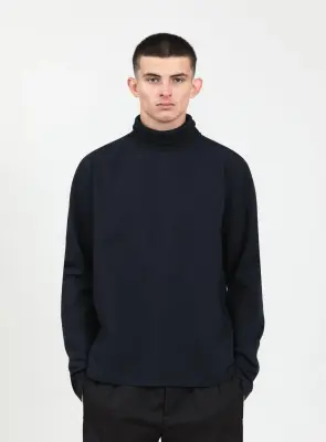 Ribbed High Neck Sweatshirt in Navy Blue Technical Knit — photo 2