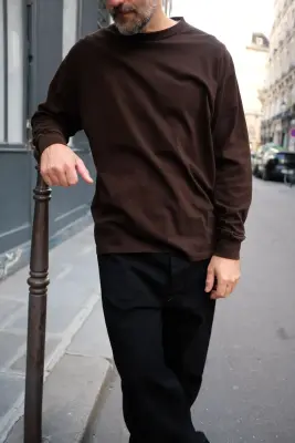 Comoli – Cotton Jersey Long-Sleeve T-Shirt E03-05009 – BROWN