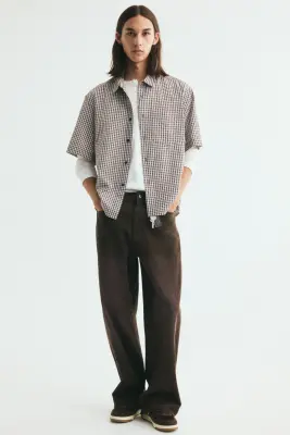 Chemise Relaxed Fit à manches courtes - Marron/carreaux — photo 2