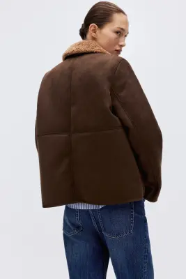 Veste avec col en tissu Teddy bear - Marron foncé — photo 5
