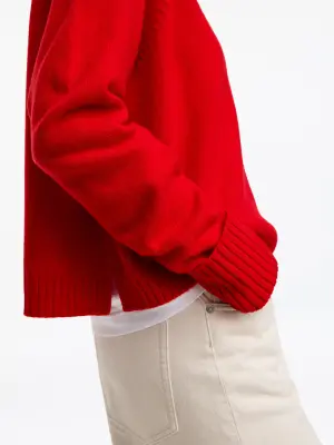 Pull en laine à poignets repliés - Rouge — photo 3