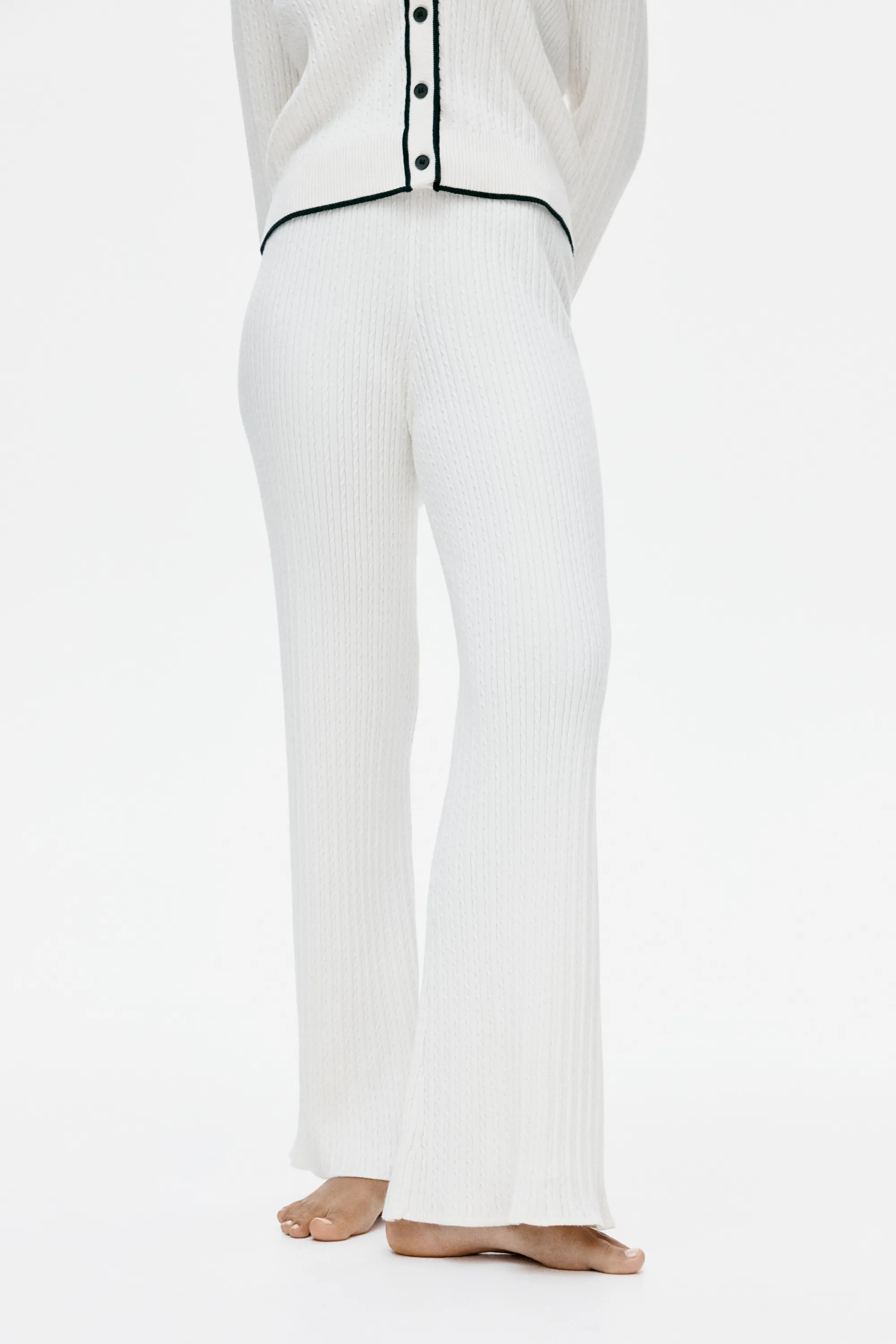Pantalon évasé en maille torsadée - Blanc