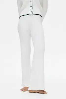 Pantalon évasé en maille torsadée - Blanc — photo 1