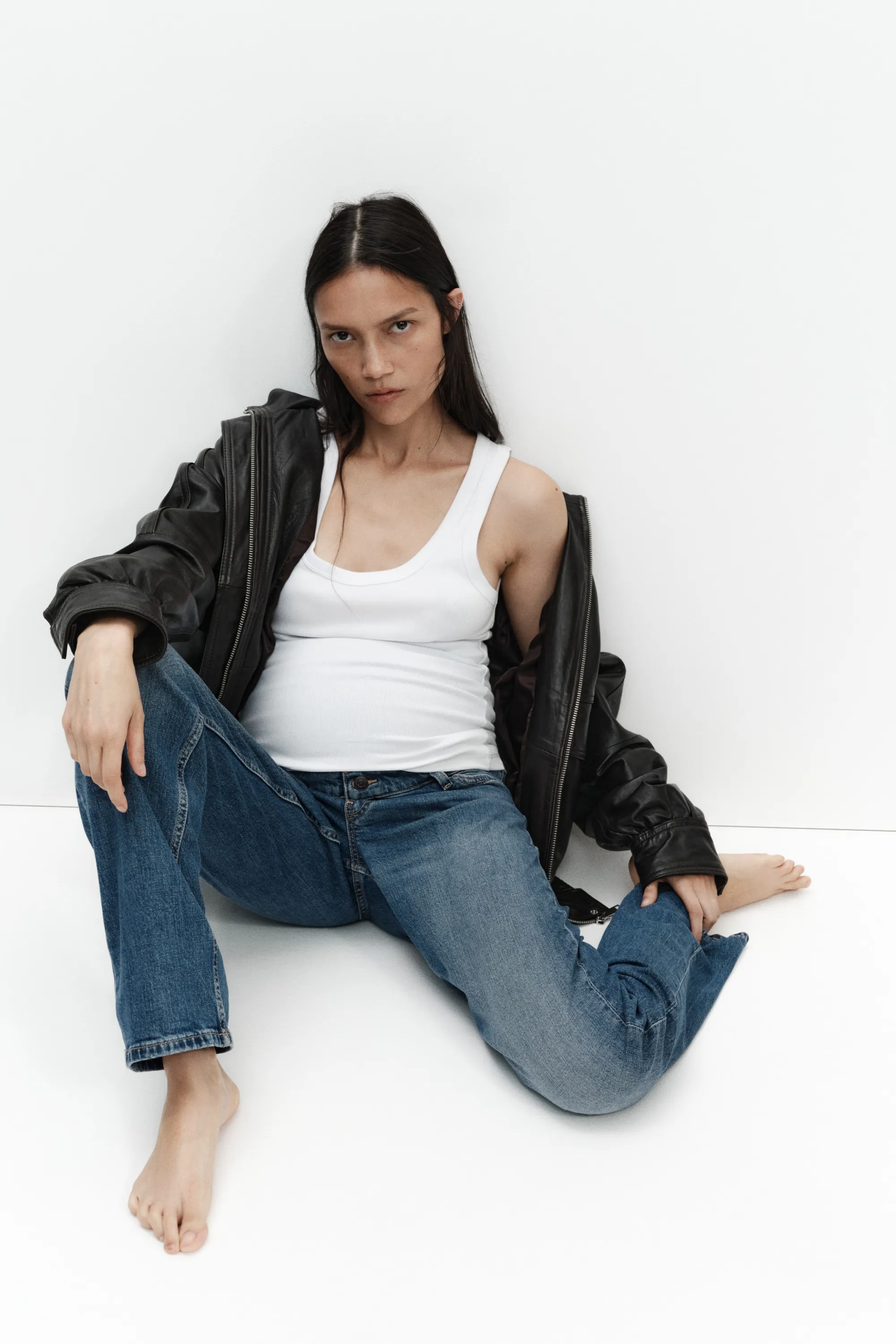 MAMA Slim Straight High Waist Jeans - Bleu denim