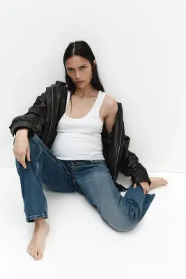 MAMA Slim Straight High Waist Jeans - Bleu denim — photo 1
