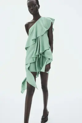 Robe asymétrique volantée - Vert ancien — photo 2
