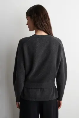 PULL EN LAINE MÉRINOS À DÉTAIL CEINTURE - GRIS ANTHRACITE CHINÉ — photo 4