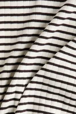 T-shirt côtelé - Blanc/rayures marron foncé — photo 2