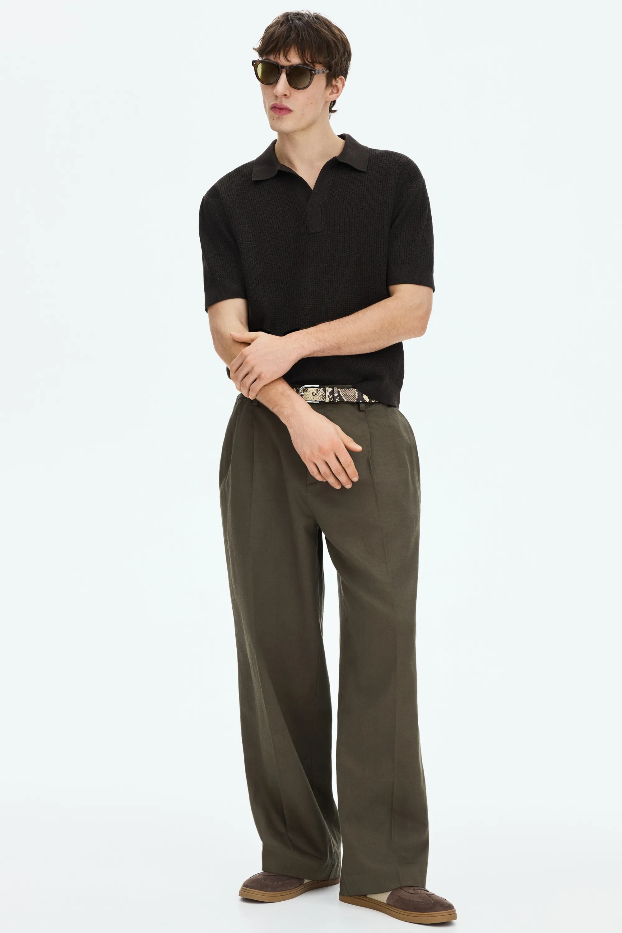 Polo Regular Fit en maille torsadée - Marron foncé