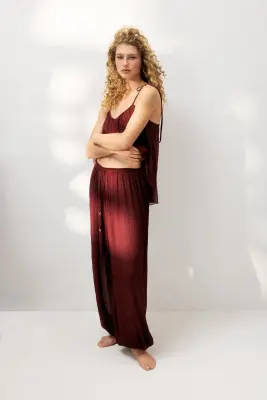 Pantalon de plage froissé avec jambes ballon - Rouge foncé — photo 2