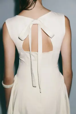Robe en twill avec jupe évasée - Crème — photo 3