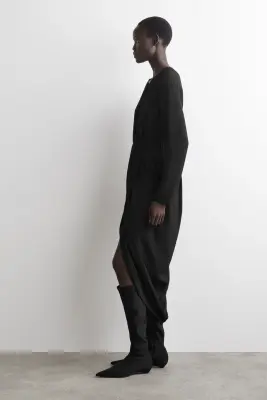 ROBE MIDI PORTEFEUILLE FRONCÉE - NOIR — photo 1