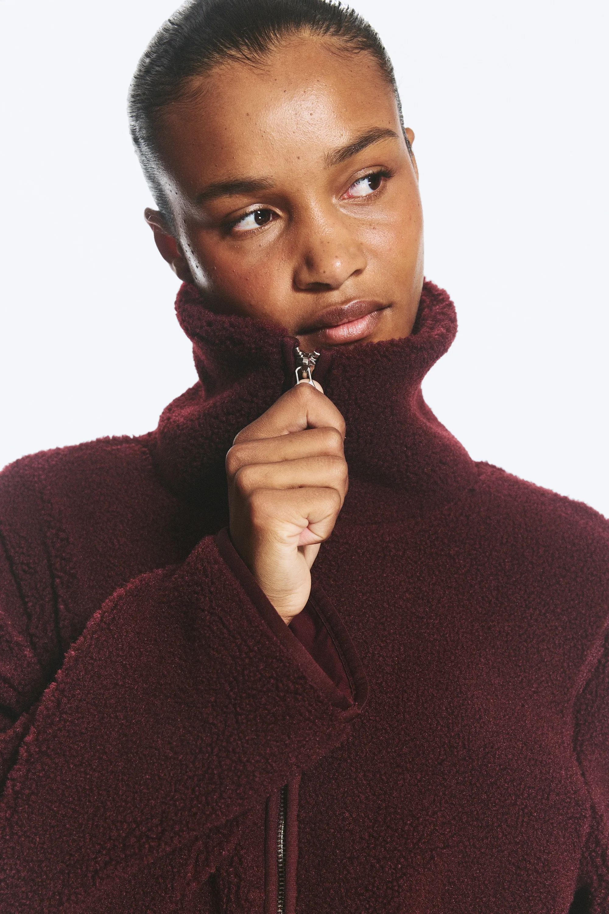 Veste cintrée en polaire - Rouge foncé