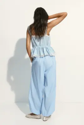 Pantalon en coton avec jambes ballon - Bleu clair/rayures tennis — photo 3