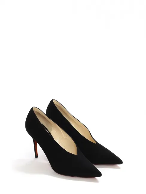 Escarpins en suede noir décolleté V bout pointu à talon fins Prix boutique 800€ Taille 39