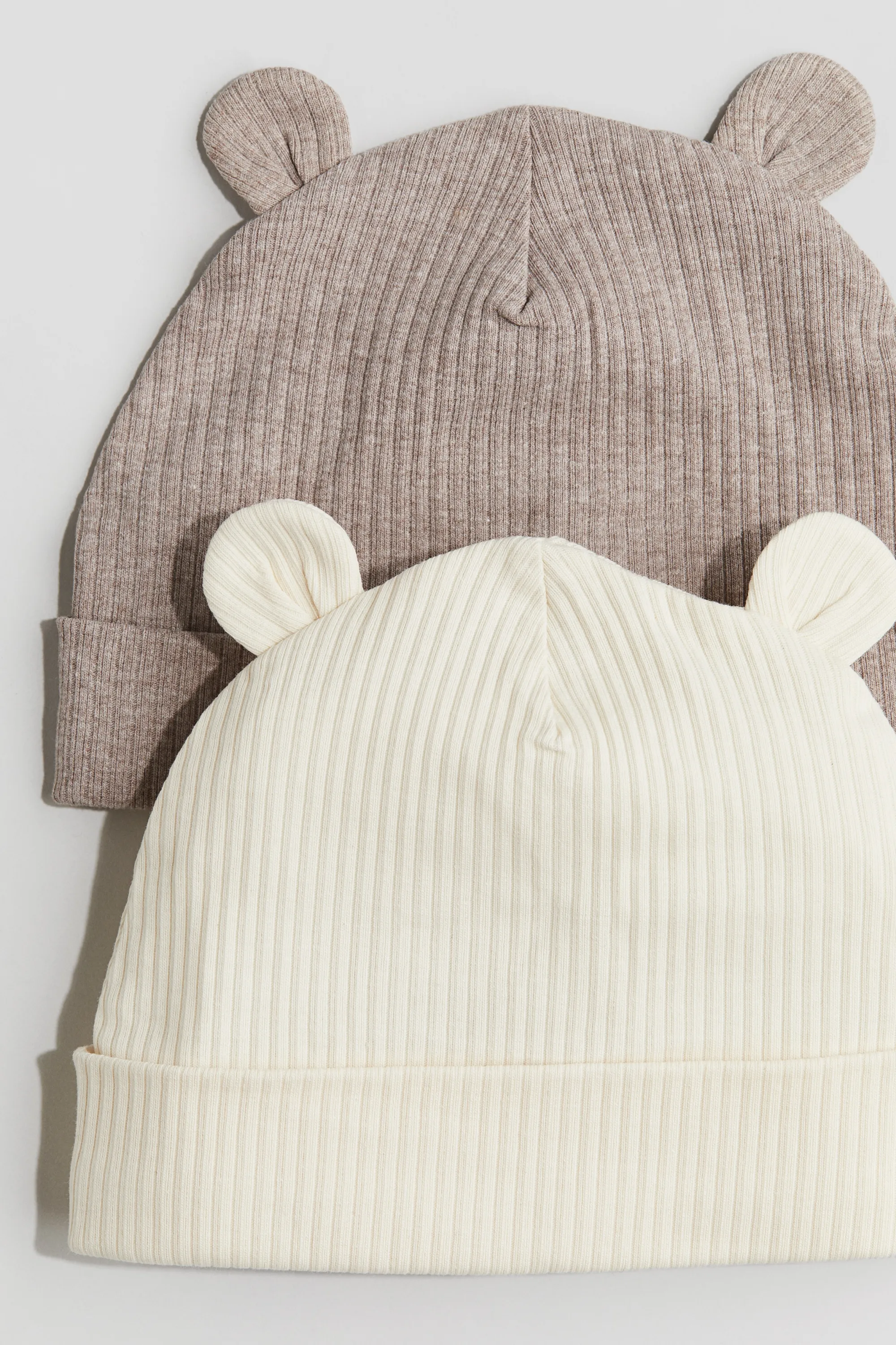 Lot de 2 bonnets côtelés avec oreilles - Beige clair/beige foncé chiné