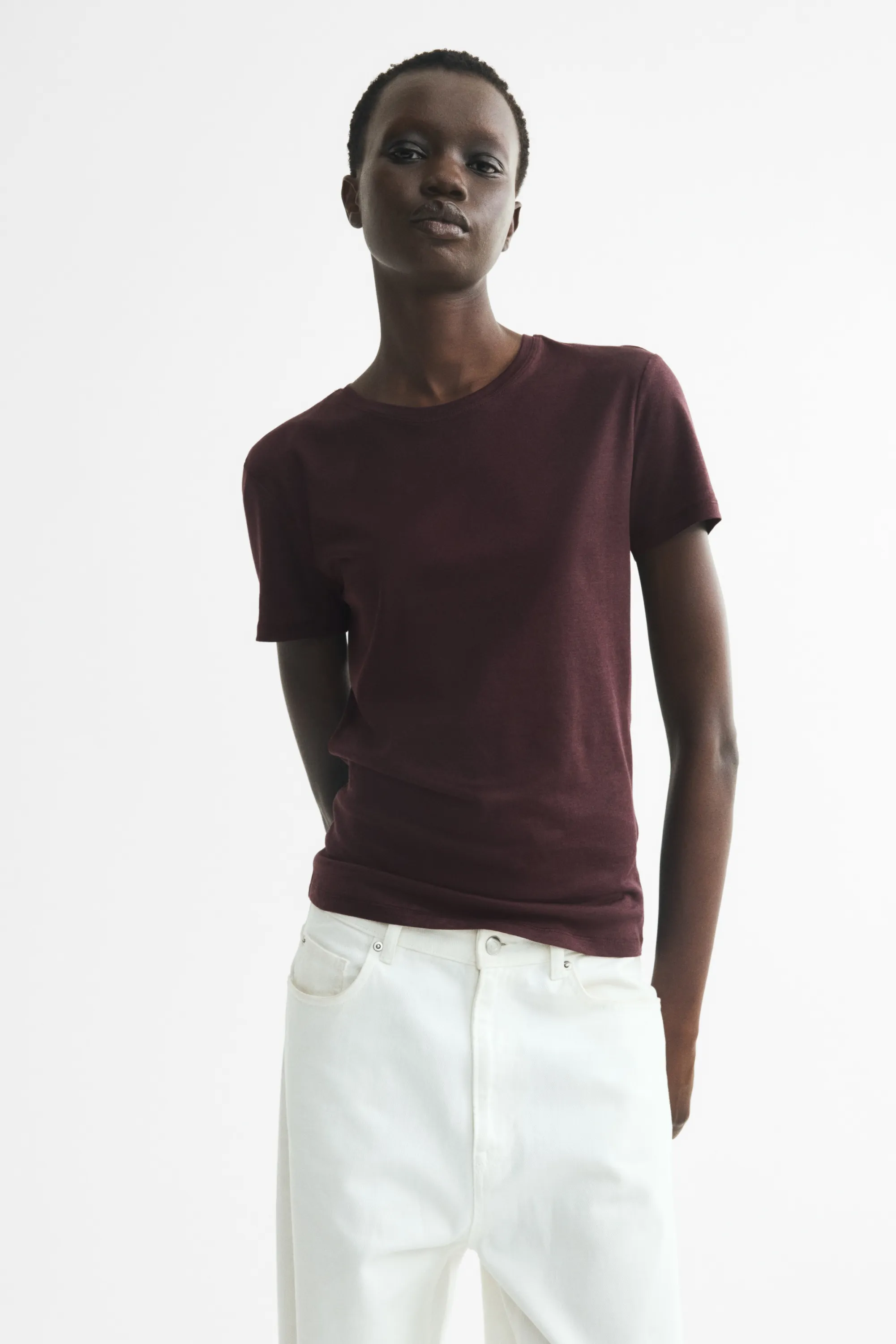 T-shirt en soie mélangée - Marron foncé
