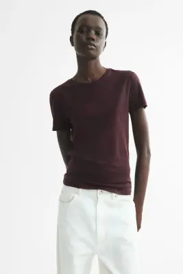 T-shirt en soie mélangée - Marron foncé — photo 1