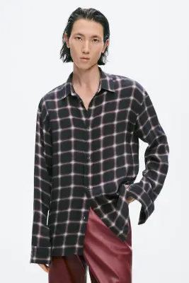 Slim Fit Cupro shirt - Noir/carreaux — photo 1