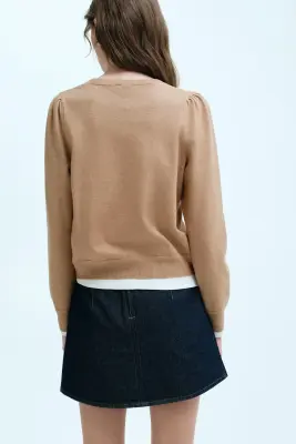 Pull à manches bouffantes - Beige foncé — photo 2