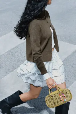 Gilet en maille bouclette - Vert kaki foncé — photo 1