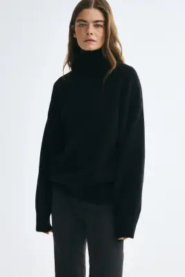 Pull oversize avec col cheminée - Noir — photo 2