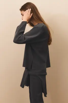 Pull oversize en maille fine - Gris foncé — photo 4
